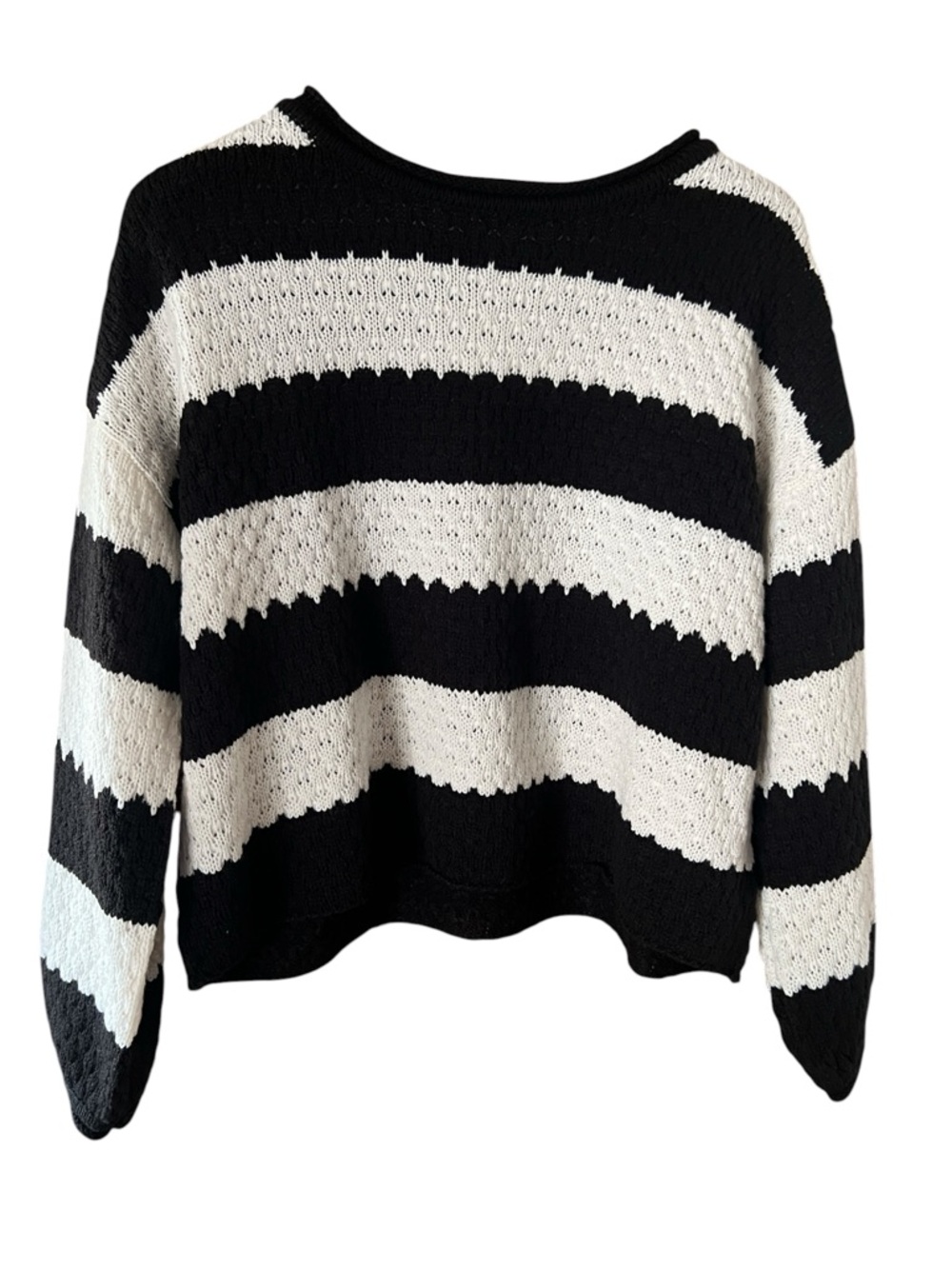 Blu Pepper Black and White Striped Crewneck Knit Sweater Size M